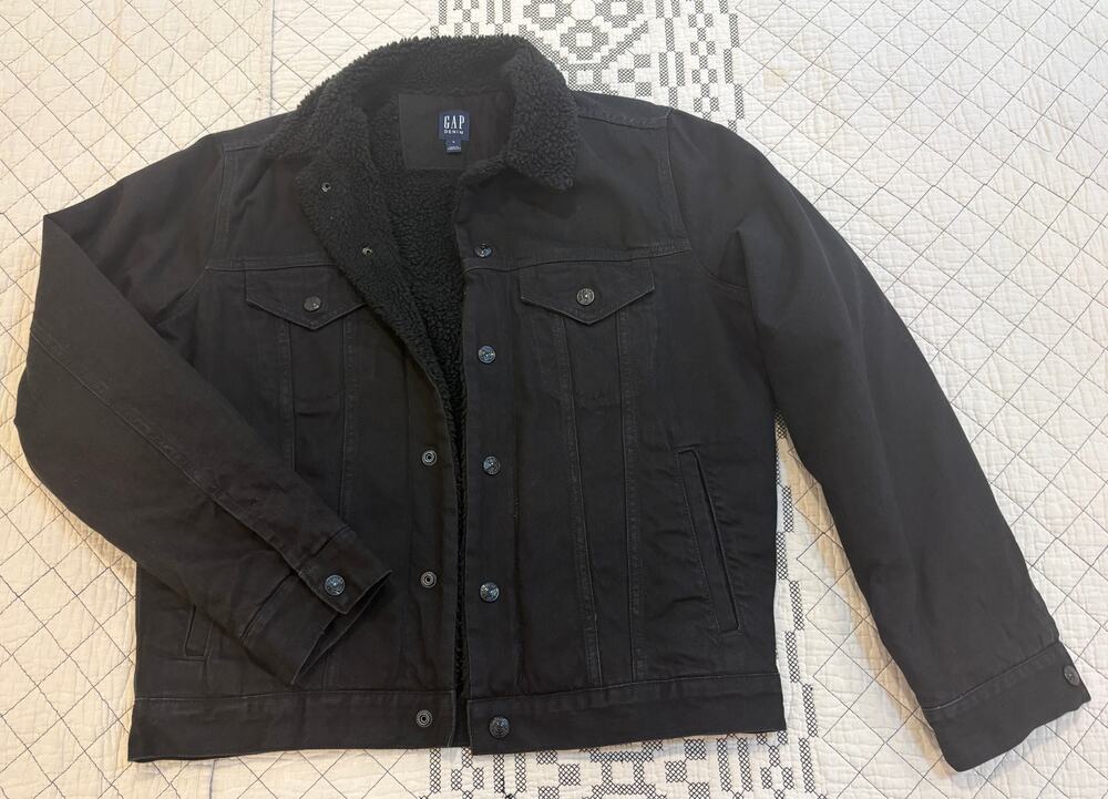 Gap women Black Denim Fleece Thermal Lined Button Jacket M
